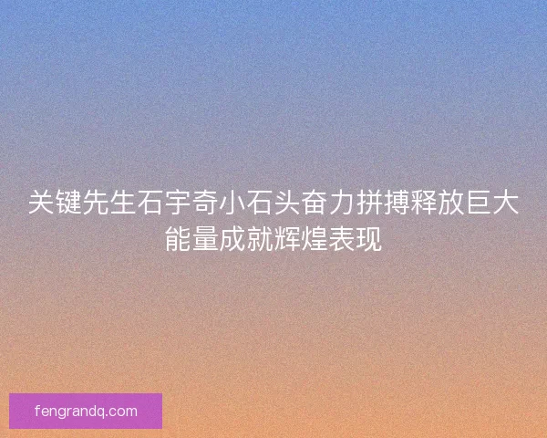 关键先生石宇奇小石头奋力拼搏释放巨大能量成就辉煌表现